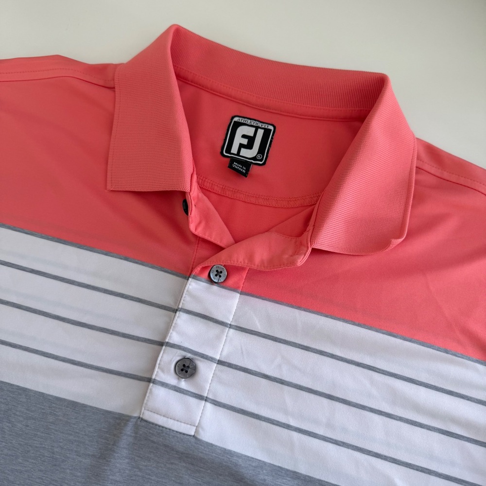 Footjoy FJ Coral Gray Stripe Short Sleeve Polo Golf Men's XL